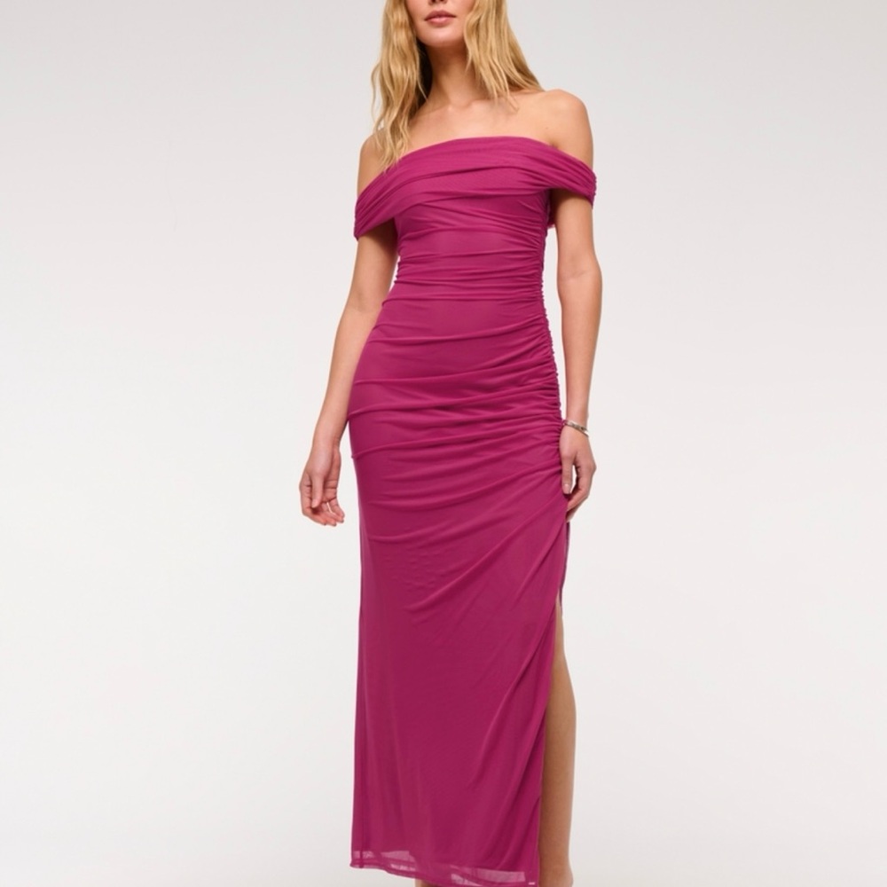 Abercrombie & Fitch Women’s Mesh Draped Off-Shoulder Maxi Dress